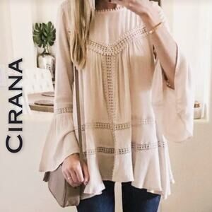 Cirana Blouse Small Blush Pink Tiered Flowing Boho Peasant Top Crochet Insets